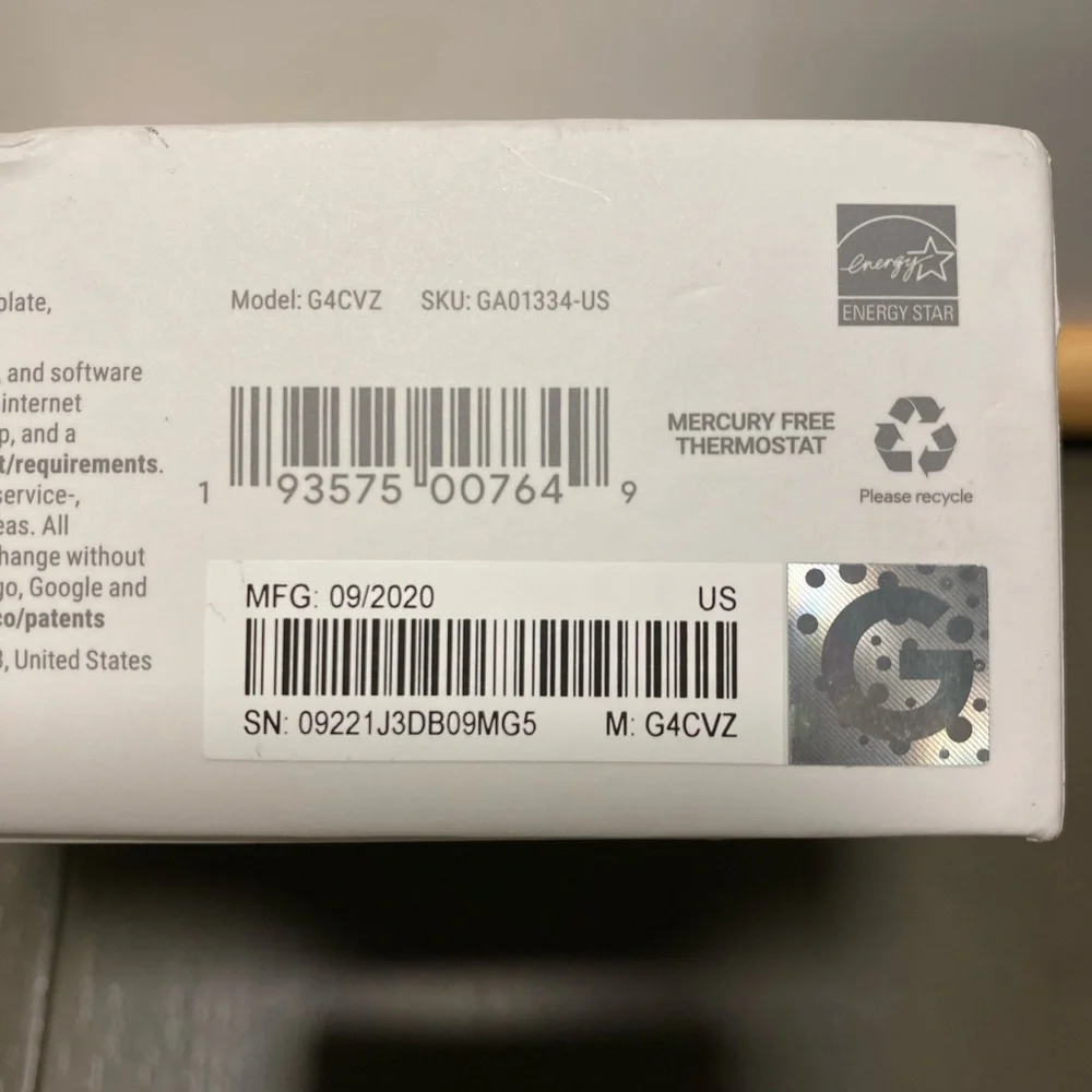 Google Nest G4CVZ GA01334-US Programmable WiFi Smart Thermostat